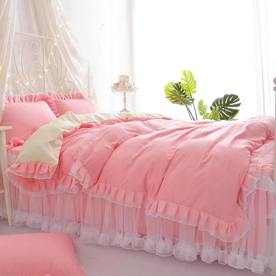 Amazon｜姫系 掛け布団カバー シングル ピンクc 単品 フリル付き